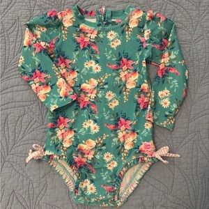 Ruffle Butts - Long Sleeve One Piece Rash Guard Swim Suit with Ruffles